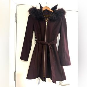 Purple cinched waist wool coat from Laundry by Shelli Segal